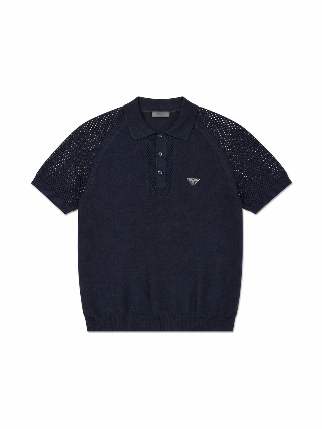 Prada Perforated Knit Polo Shirt – Navy Luxury Minimal Design