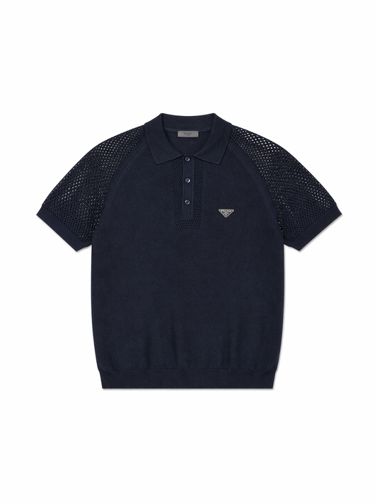 Prada Perforated Knit Polo Shirt – Navy Luxury Minimal Design