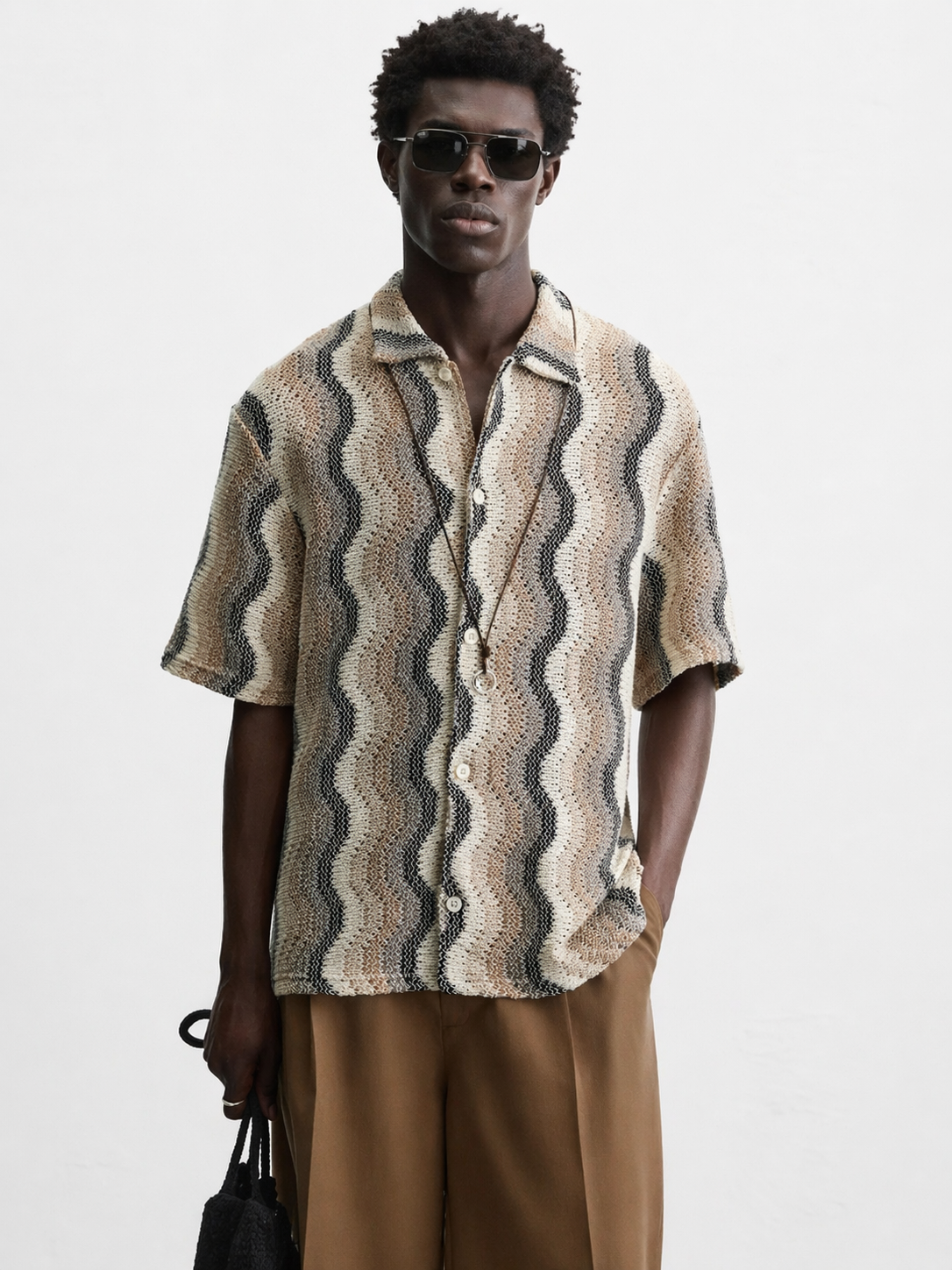 Refined Knit Resort Shirt – Beige Waves Edition