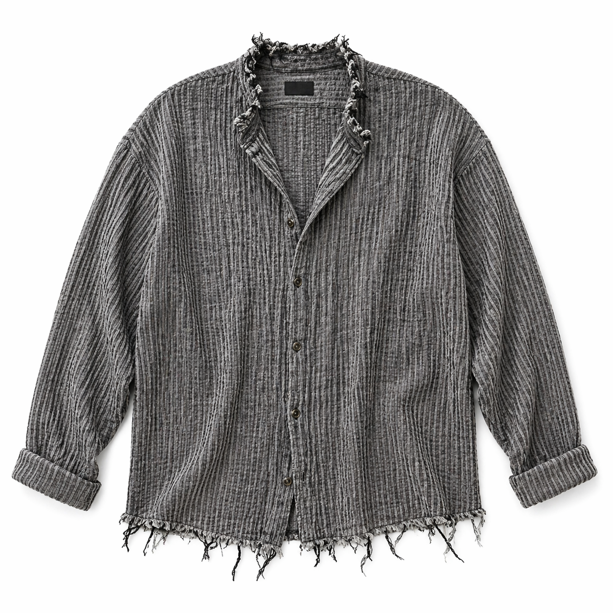 Textured Grey Raw Shirt – Relaxed Boho Fit