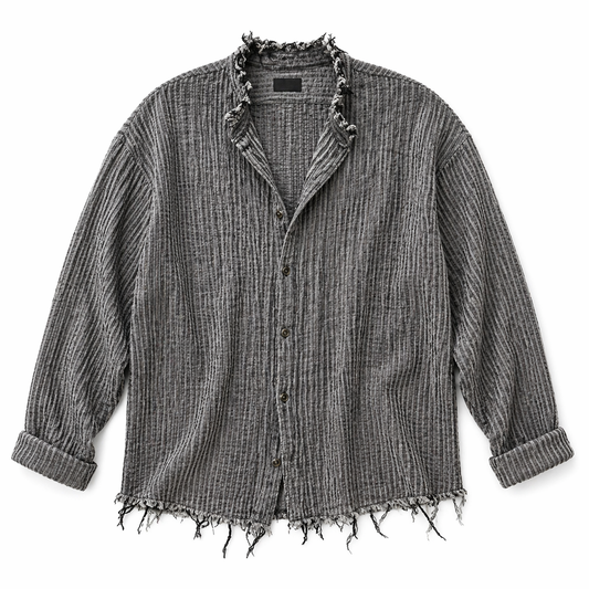 Textured Grey Raw Shirt – Relaxed Boho Fit