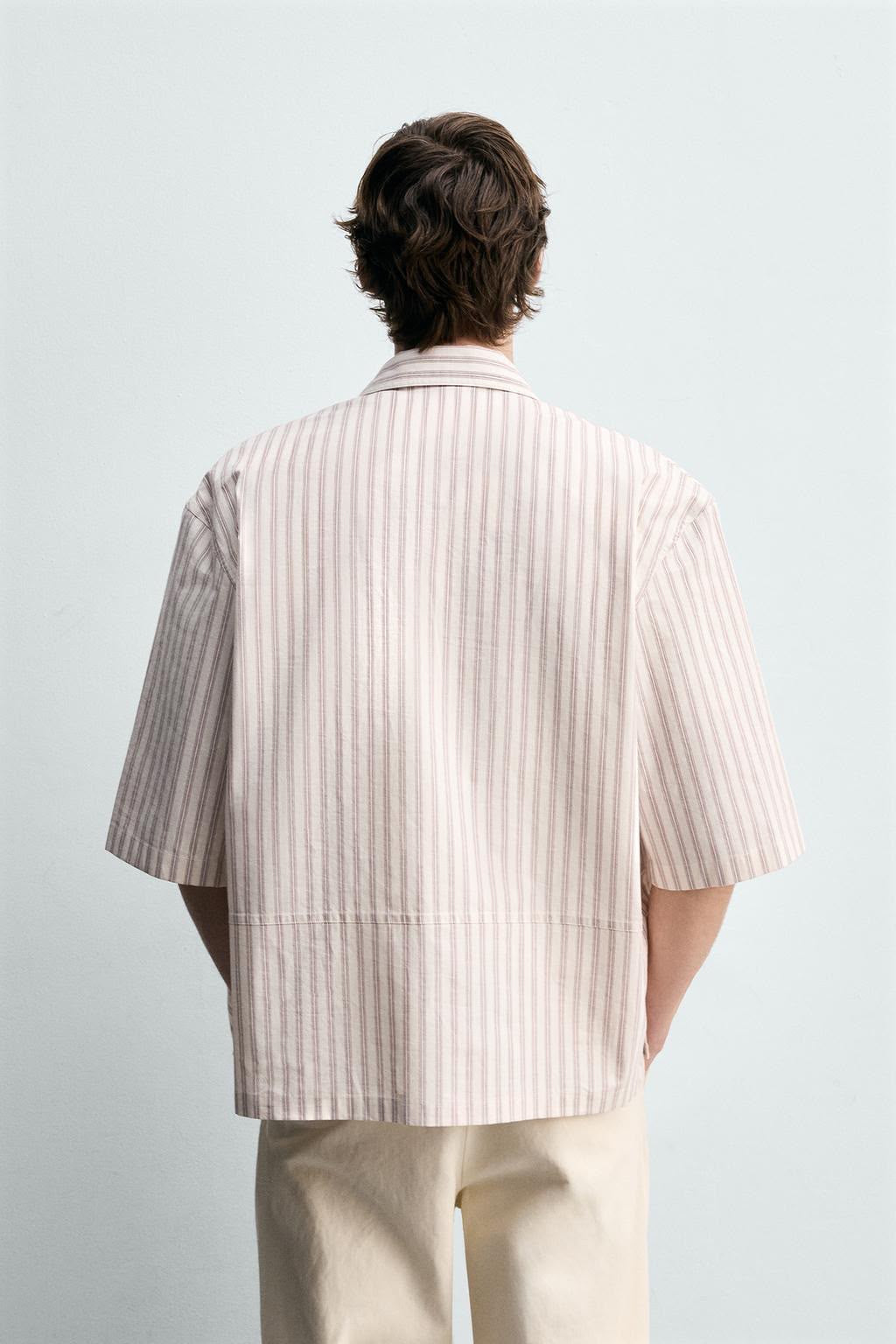 Relaxed Pink Striped Short-Sleeve Shirt – Oversized Fit