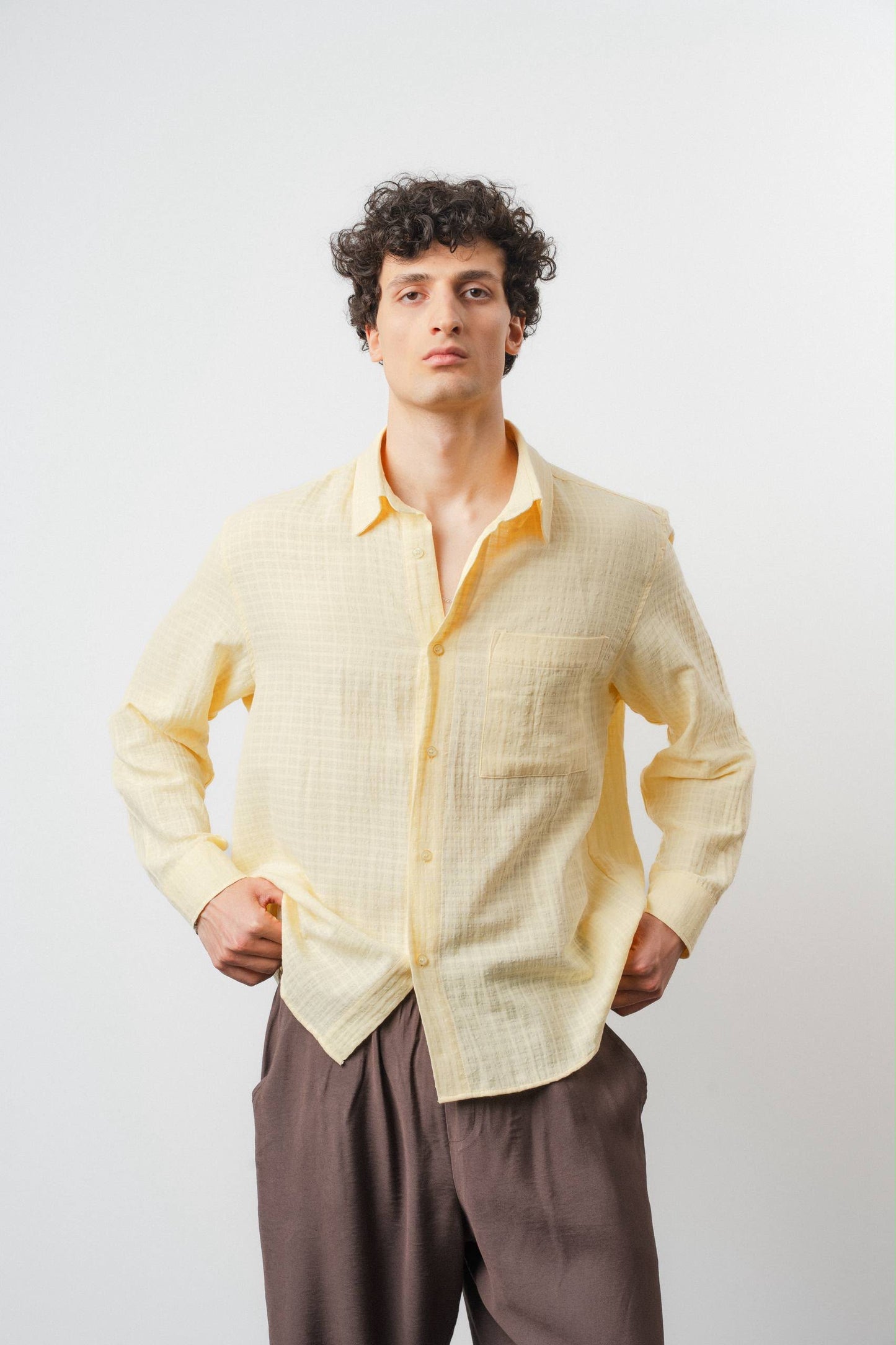 Light Yellow Textured Shirt – Relaxed Summer Fit