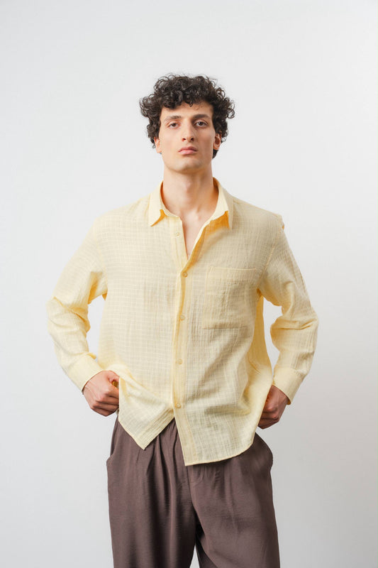 Light Yellow Textured Shirt – Relaxed Summer Fit