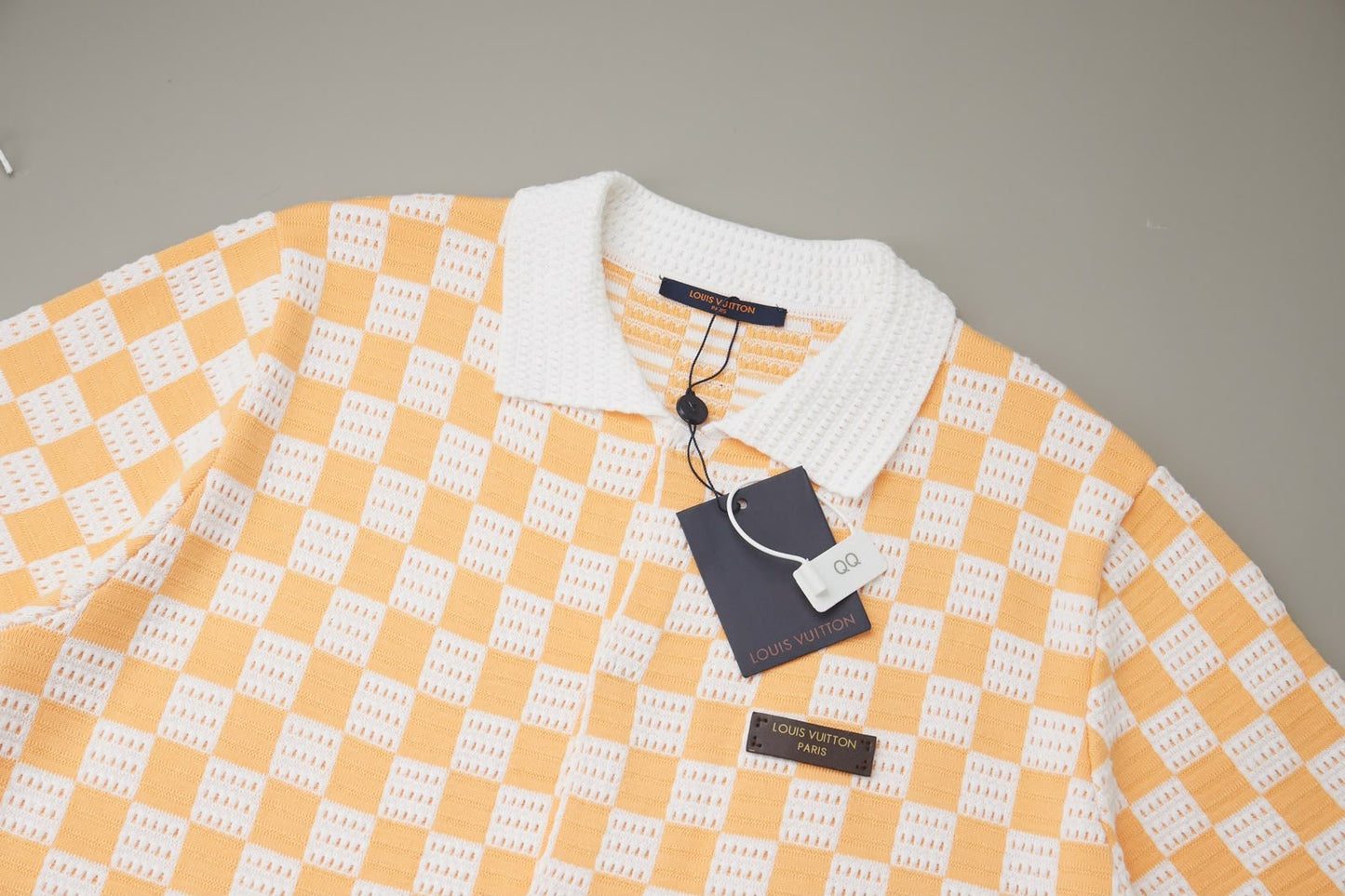 Louis Vuitton Orange & White Checkered Polo Shirt – Textured Knit Design