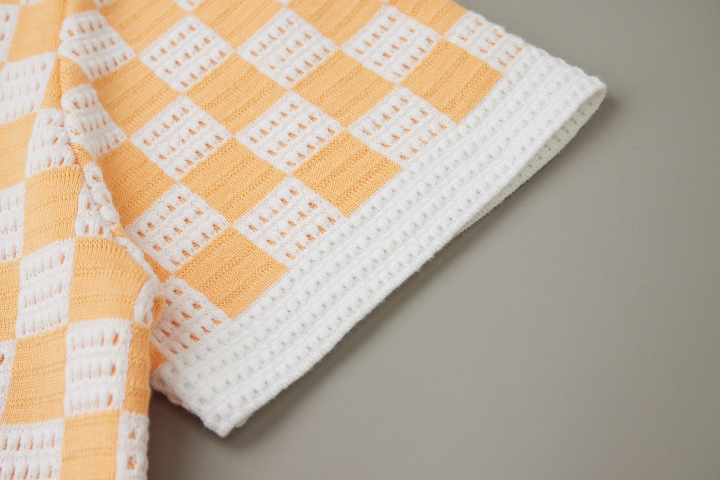 Louis Vuitton Orange & White Checkered Polo Shirt – Textured Knit Design